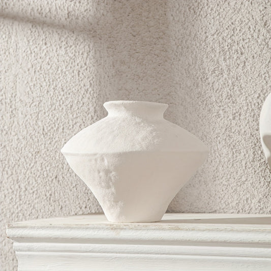 White Ceramic Minimalist Wabi-Sabi Vase – Small Vintage Cylinder