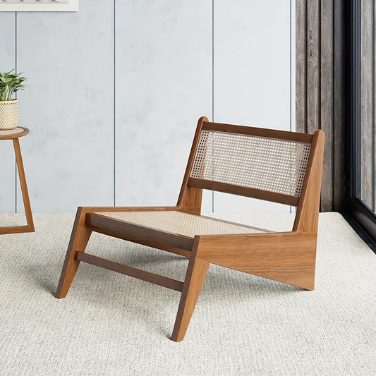 Modern Walnut & Rattan Chair – Minimalist Armless Design
