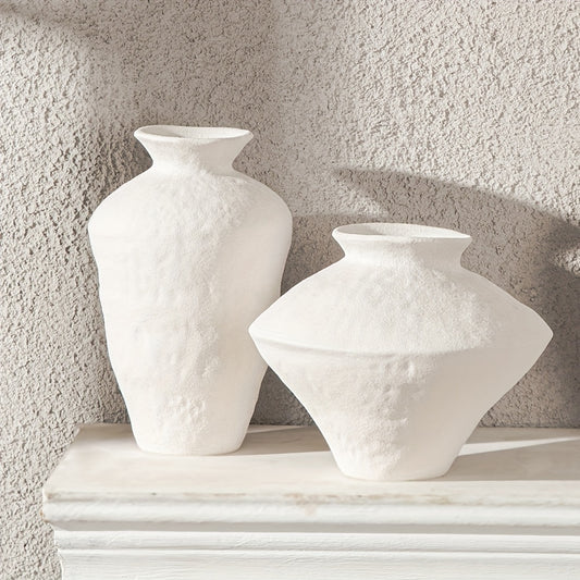 White Ceramic Minimalist Wabi-Sabi Vase – Small Vintage Cylinder