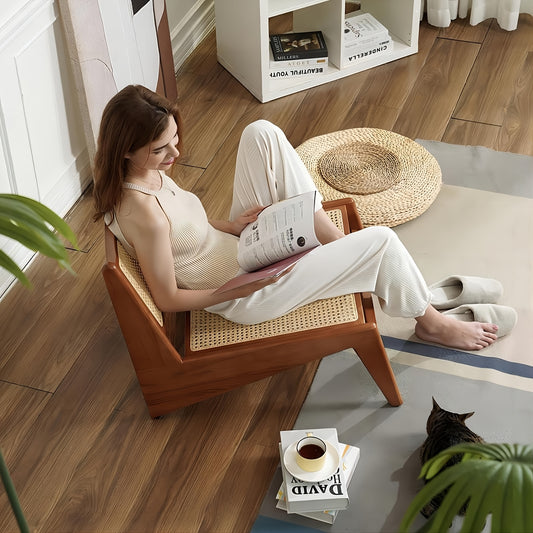 Modern Walnut & Rattan Chair – Minimalist Armless Design